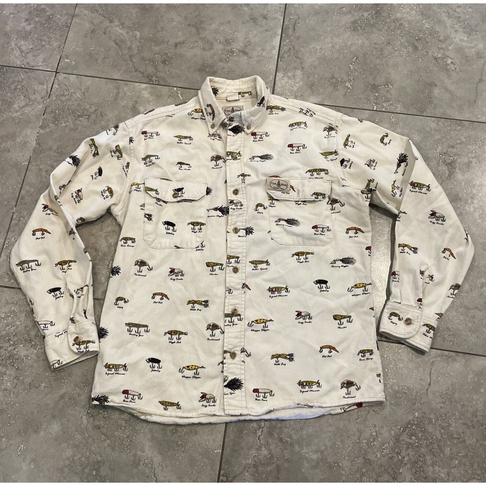 Flint River Outdoorwear Button Up Shirt Fly Fishing USA Made Mens Medium Vintage